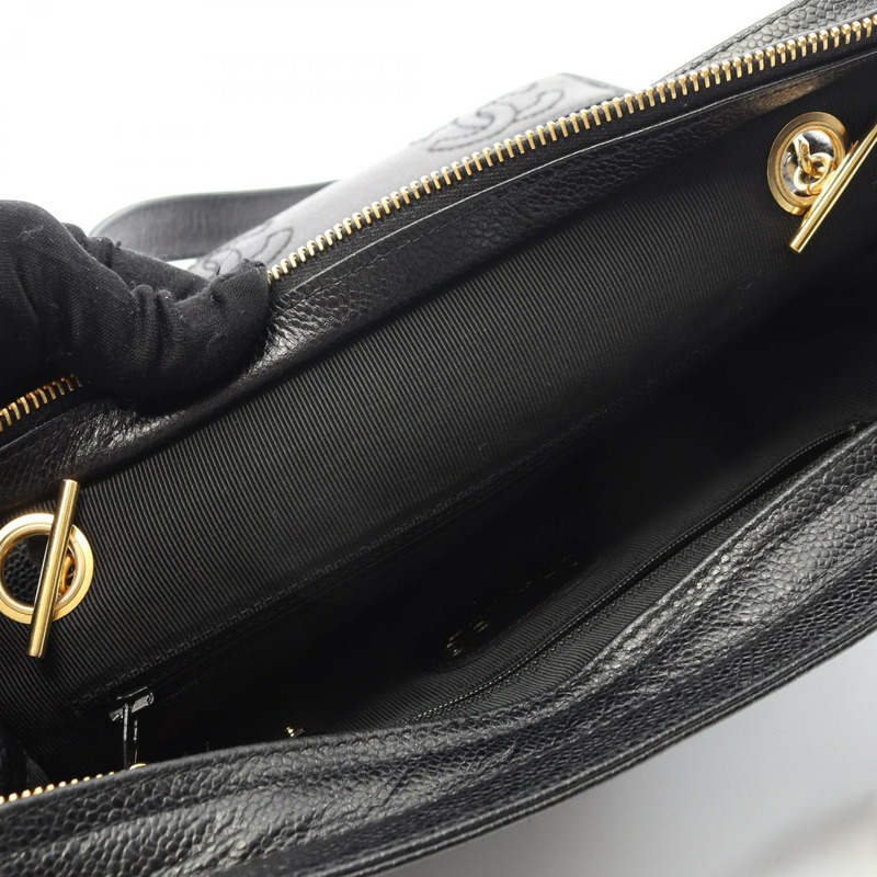 香奈兒三重 COCO 標誌手提鏈條單肩背包，小牛皮材質，黑色，二手，金色五金-7