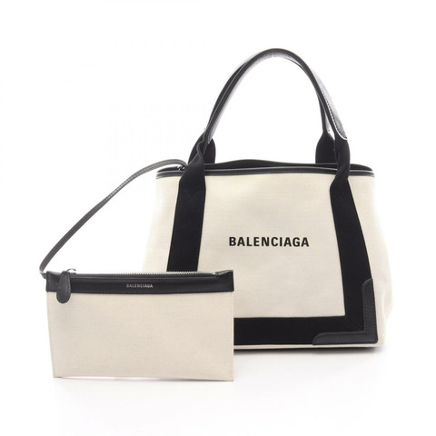 BALENCIAGA 海軍藍 CABAS S 手提包 339933 帆布皮革 米色 黑色 二手