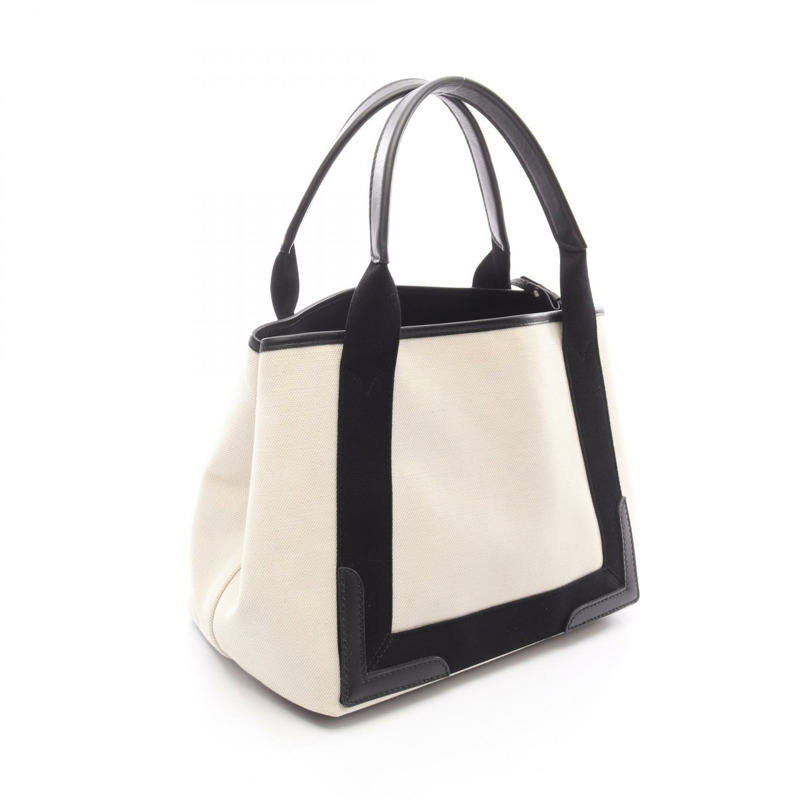 BALENCIAGA 海軍藍 CABAS S 手提包 339933 帆布皮革 米色 黑色 二手-1