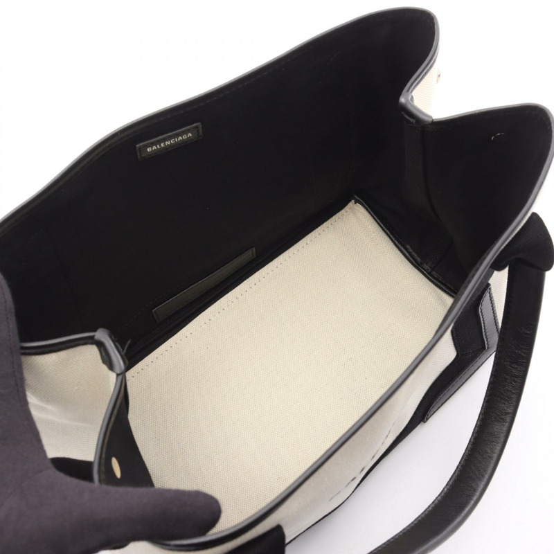 BALENCIAGA 海軍藍 CABAS S 手提包 339933 帆布皮革 米色 黑色 二手-2
