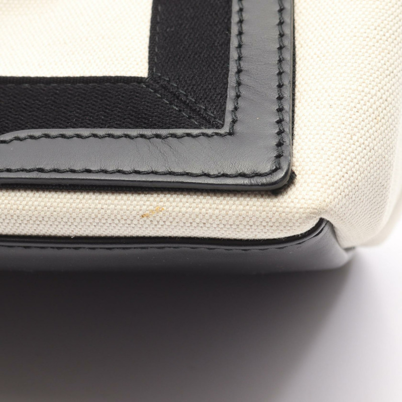 BALENCIAGA 海軍藍 CABAS S 手提包 339933 帆布皮革 米色 黑色 二手-5