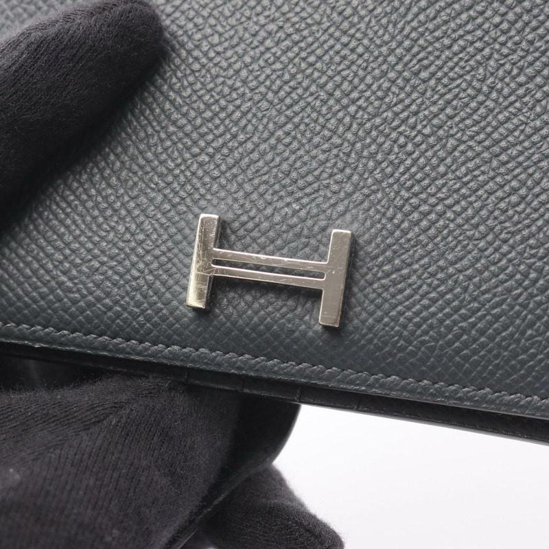 愛馬仕 BEARN 緊湊型雙折皮夾，Epsom 皮革，灰褐色，二手，帶五金配件-7