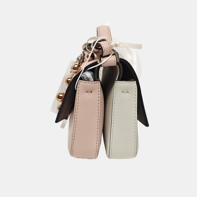 FENDI粉色牛皮斜挎包單肩包銀色玫瑰金五金可拆卸肩帶配件齊全-3