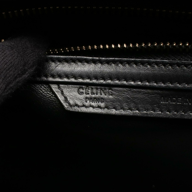 CELINE Luggage 迷你購物手提包，黑色、白色、灰色皮革，二手女款-3