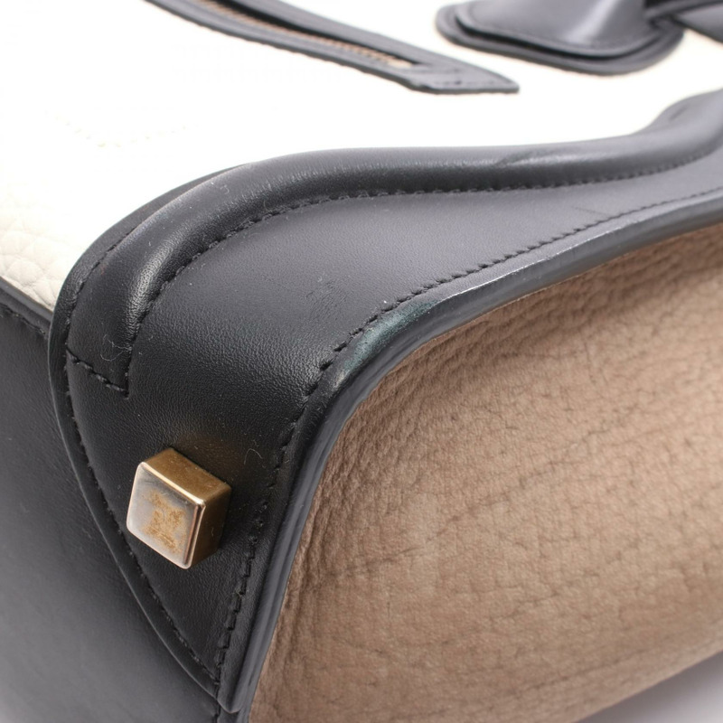CELINE Luggage 迷你購物手提包，黑色、白色、灰色皮革，二手女款-5