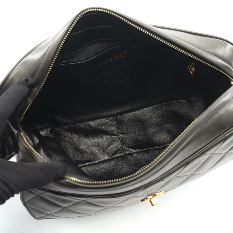 香奈兒 (CHANEL) Matelasse 羊皮單肩包，黑色，二手，女士，金色五金，CC-2