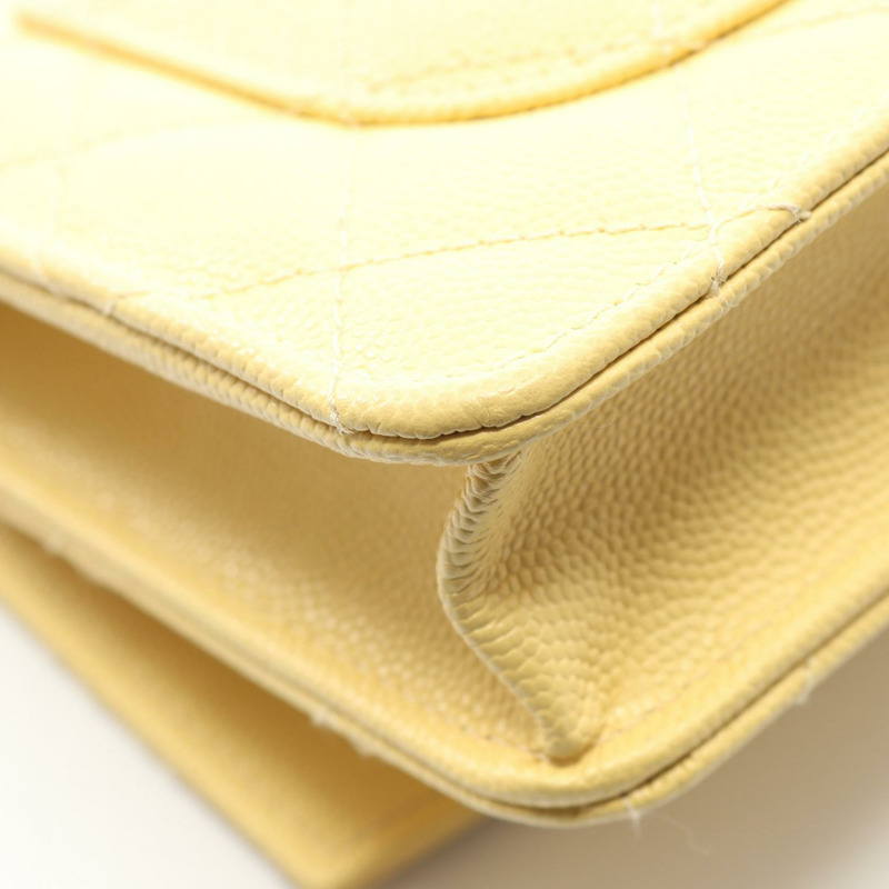 香奈兒 (CHANEL) 絎縫鏈條手提單肩包，黃色皮革，二手，金色五金，CC-7