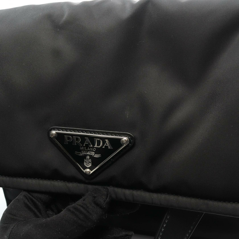 PRADA 中型加墊尼龍斜背單肩包 1BD255 黑色尼龍皮革-9