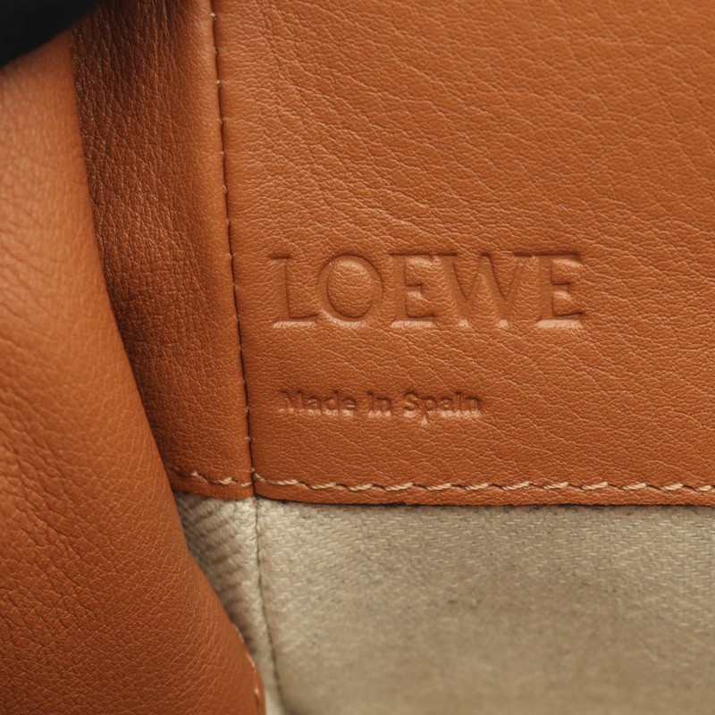 LOEWE Hammock抽繩M號單肩手提包，皮革帆布材質，棕色/米色，二手-3