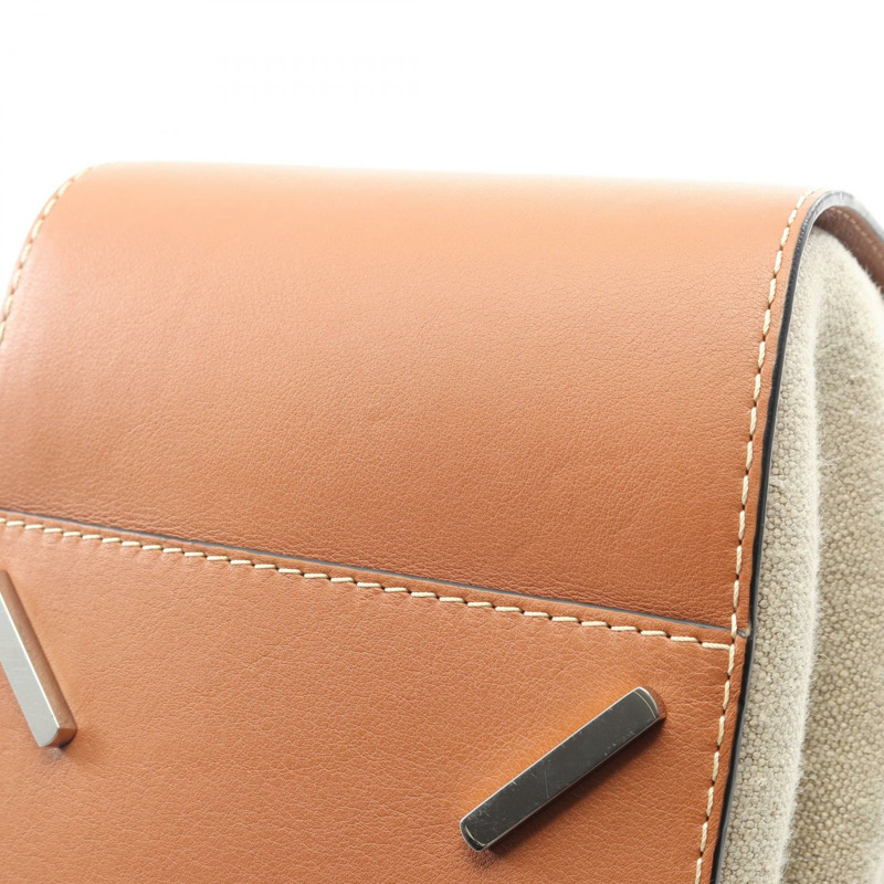 LOEWE Hammock抽繩M號單肩手提包，皮革帆布材質，棕色/米色，二手-4