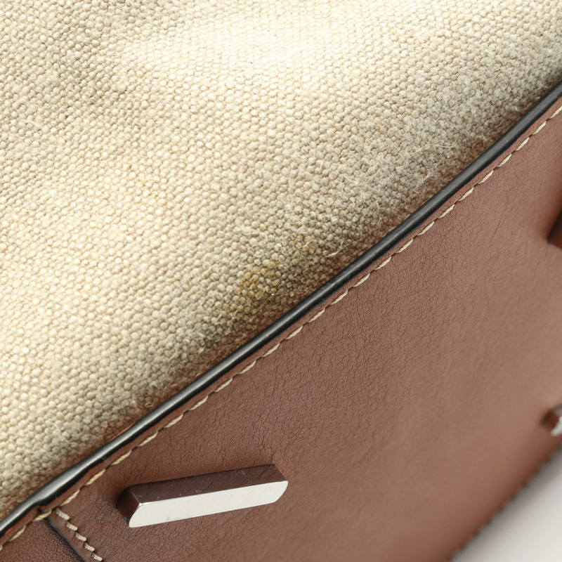 LOEWE Hammock抽繩M號單肩手提包，皮革帆布材質，棕色/米色，二手-6