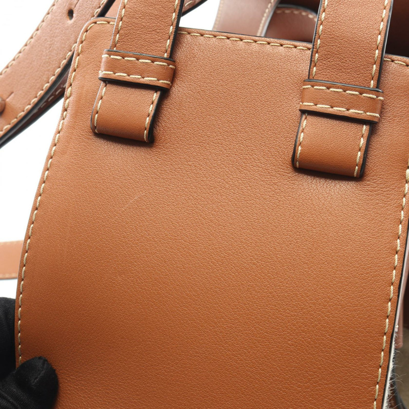 LOEWE Hammock抽繩M號單肩手提包，皮革帆布材質，棕色/米色，二手-7