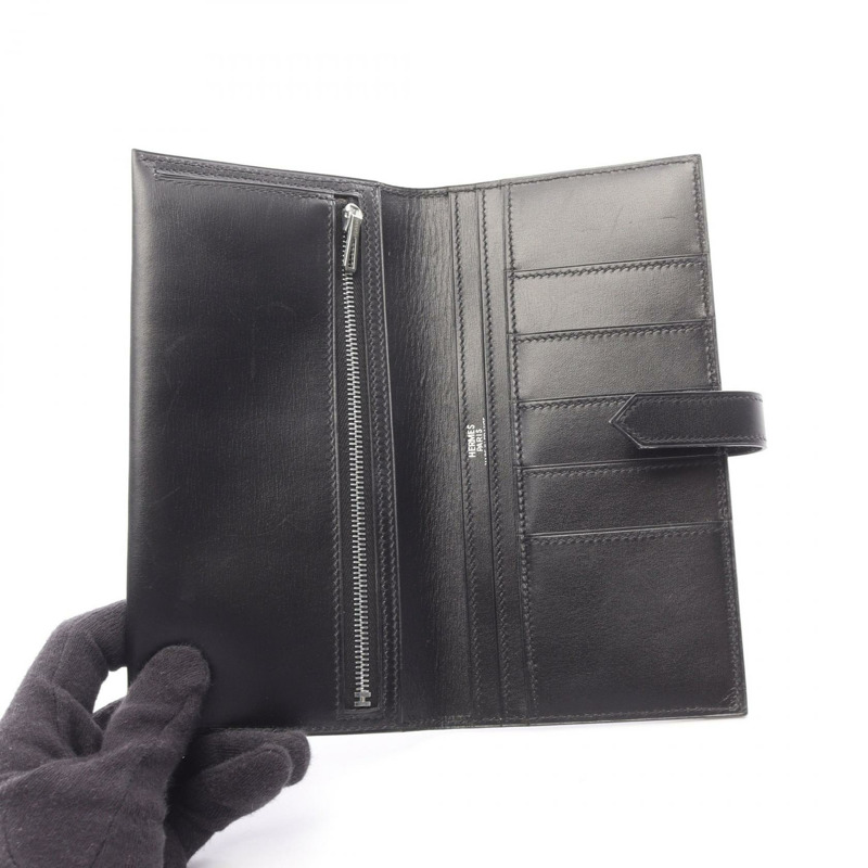 愛馬仕 Bearn Soufflet 雙折皮夾，黑色，盒式小牛皮，二手，女士款，附五金配件。-2