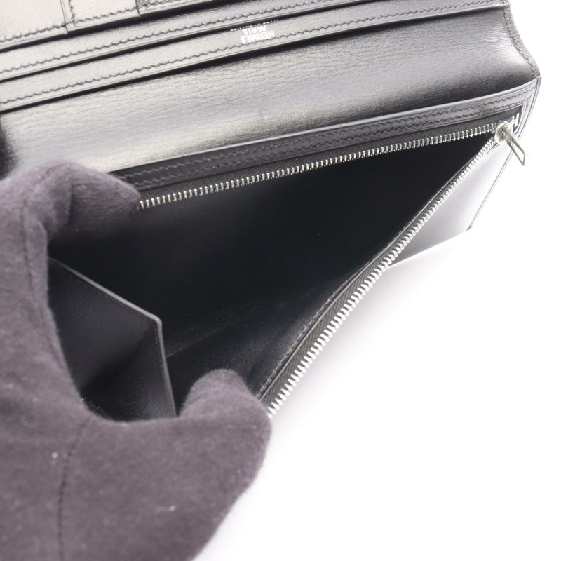 愛馬仕 Bearn Soufflet 雙折皮夾，黑色，盒式小牛皮，二手，女士款，附五金配件。-3