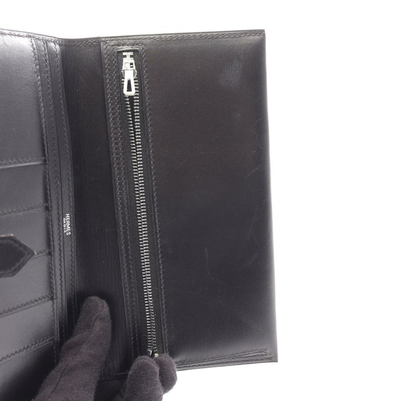 愛馬仕 Bearn Soufflet 雙折皮夾，黑色，盒式小牛皮，二手，女士款，附五金配件。-6