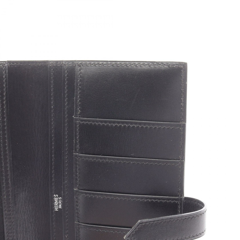 愛馬仕 Bearn Soufflet 雙折皮夾，黑色，盒式小牛皮，二手，女士款，附五金配件。-7