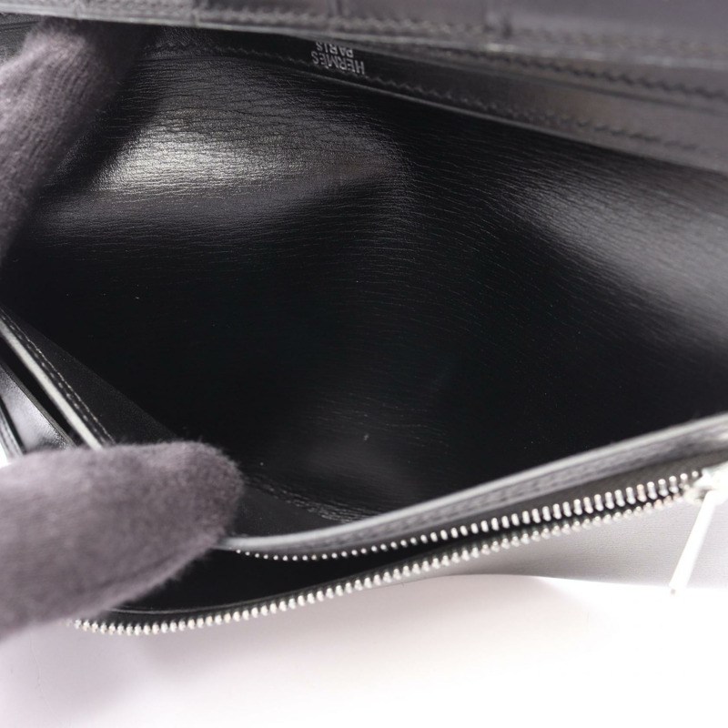 愛馬仕 Bearn Soufflet 雙折皮夾，黑色，盒式小牛皮，二手，女士款，附五金配件。-8