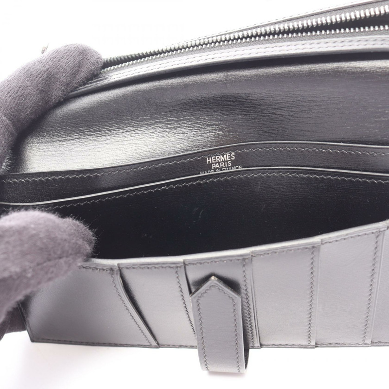 愛馬仕 Bearn Soufflet 雙折皮夾，黑色，盒式小牛皮，二手，女士款，附五金配件。-10