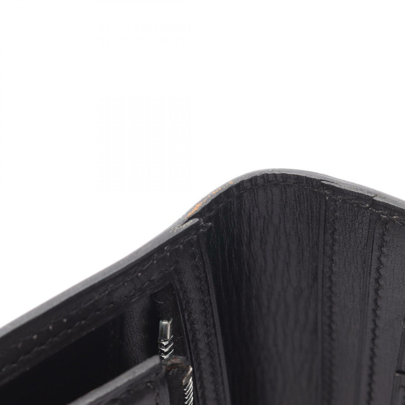 愛馬仕 Bearn Soufflet 雙折皮夾，黑色，盒式小牛皮，二手，女士款，附五金配件。-11