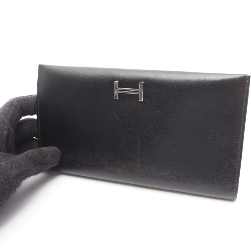 愛馬仕 Bearn Soufflet 雙折皮夾，黑色，盒式小牛皮，二手，女士款，附五金配件。-13
