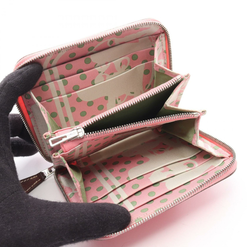 HERMES Azap Compact Silkin 圓形皮夾 Epsom 皮革玫瑰五彩紙屑二手 SHW Y-2