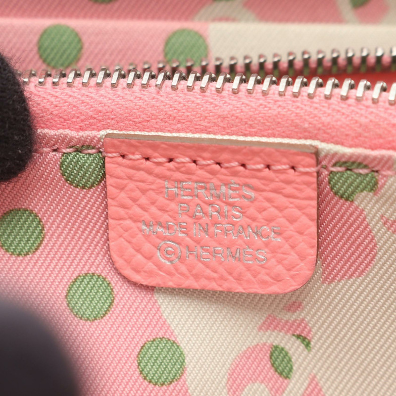 HERMES Azap Compact Silkin 圓形皮夾 Epsom 皮革玫瑰五彩紙屑二手 SHW Y-3