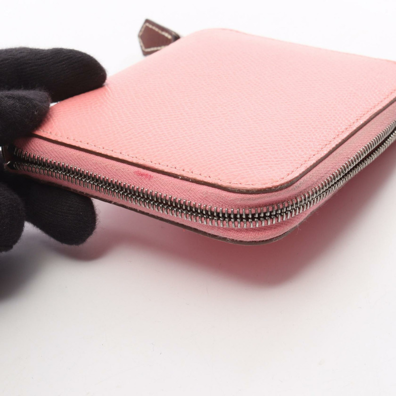 HERMES Azap Compact Silkin 圓形皮夾 Epsom 皮革玫瑰五彩紙屑二手 SHW Y-5