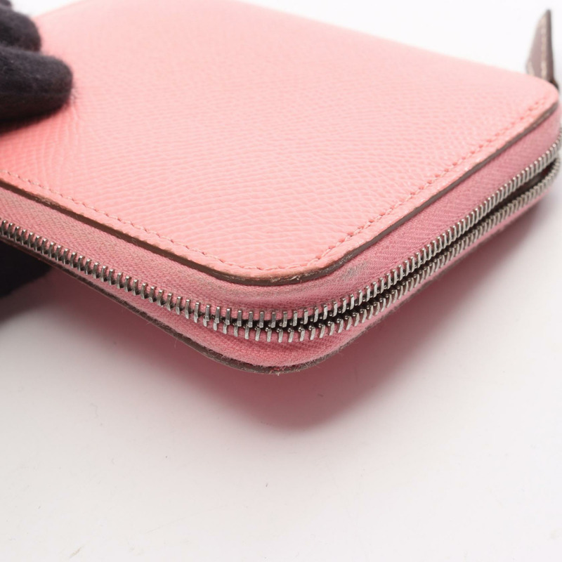 HERMES Azap Compact Silkin 圓形皮夾 Epsom 皮革玫瑰五彩紙屑二手 SHW Y-6