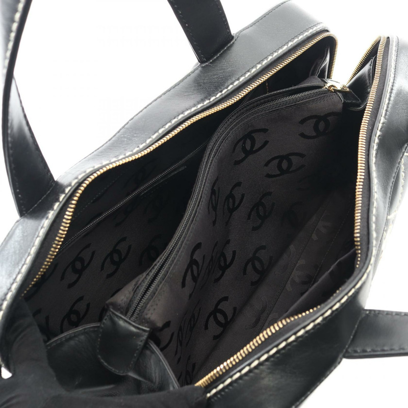 香奈兒 (CHANEL) 野性縫線手提包，黑色皮革，二手，女士，金色五金，CC標誌，Coco-2