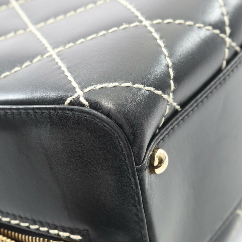 香奈兒 (CHANEL) 野性縫線手提包，黑色皮革，二手，女士，金色五金，CC標誌，Coco-5