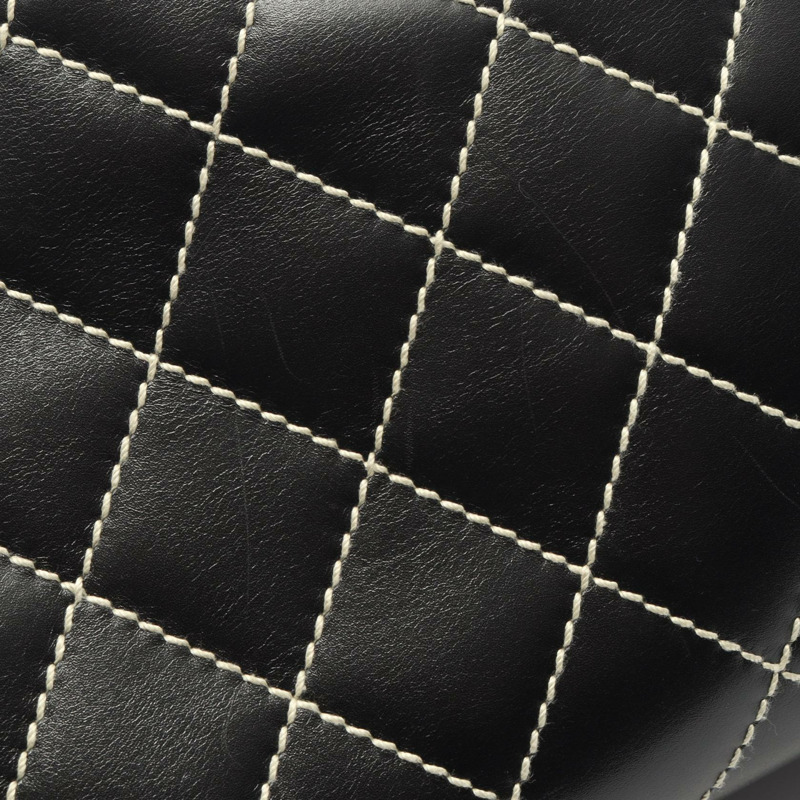 香奈兒 (CHANEL) 野性縫線手提包，黑色皮革，二手，女士，金色五金，CC標誌，Coco-6