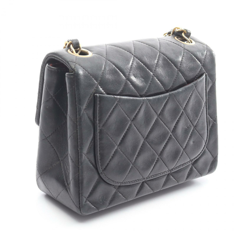 香奈兒迷你絎縫鏈條斜挎包，羊皮材質，黑色，二手，女士款，金色五金-1