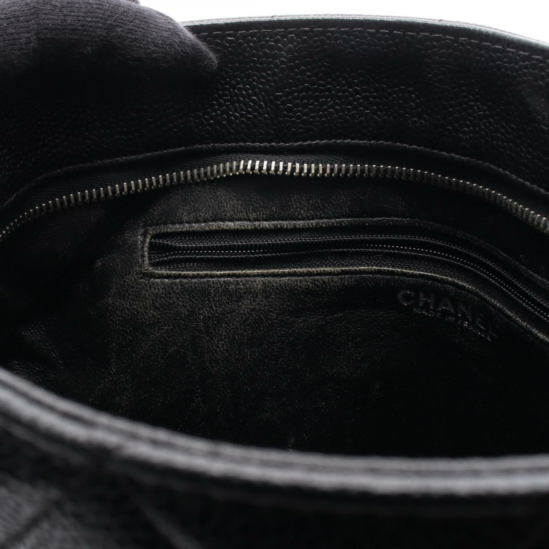 香奈兒 (CHANEL) Medallion 手提包，黑色粒面小牛皮，二手女士 SHW CC Coco-5