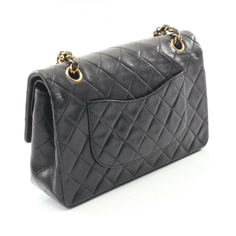 香奈兒 (CHANEL) Matelasse W 翻蓋鏈條單肩背包，羊皮材質，黑色，二手，金色五金，CC-1