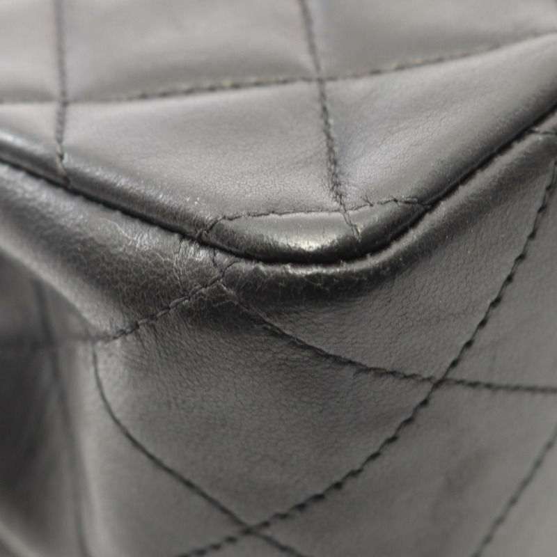 香奈兒 (CHANEL) Matelasse W 翻蓋鏈條單肩背包，羊皮材質，黑色，二手，金色五金，CC-6