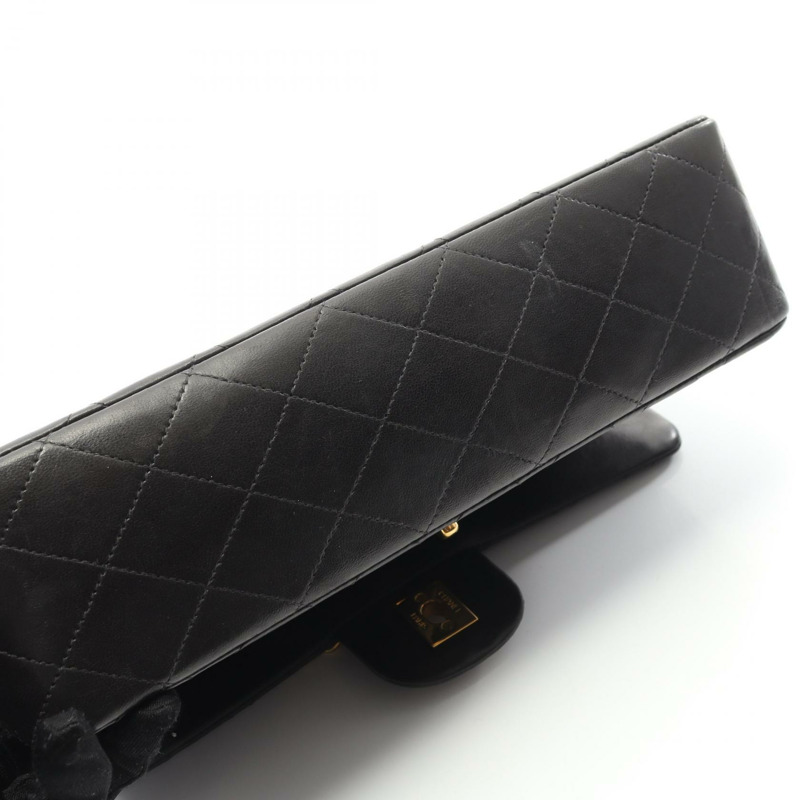 香奈兒 (CHANEL) Matelasse W 翻蓋鏈條單肩背包，羊皮材質，黑色，二手，金色五金，CC-7