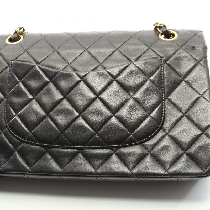 香奈兒 (CHANEL) Matelasse W 翻蓋鏈條單肩背包，羊皮材質，黑色，二手，金色五金，CC-8