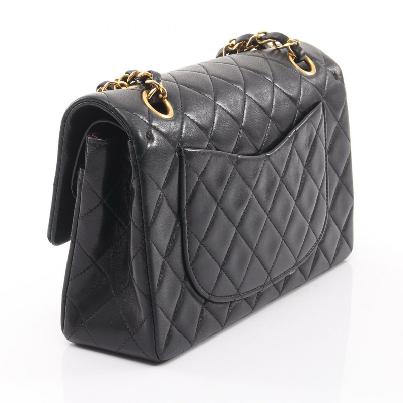 香奈兒 (CHANEL) Matelasse W 翻蓋鏈條單肩包，羊皮材質，黑色，二手，金色五金-1