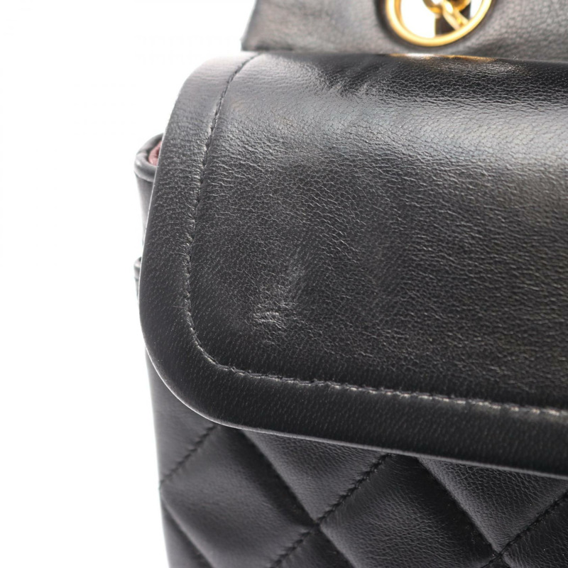 香奈兒 (CHANEL) Matelasse W 翻蓋鏈條單肩包，羊皮材質，黑色，二手，金色五金-6