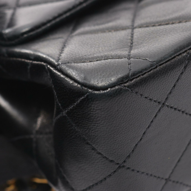 香奈兒 (CHANEL) Matelasse W 翻蓋鏈條單肩包，羊皮材質，黑色，二手，金色五金-8