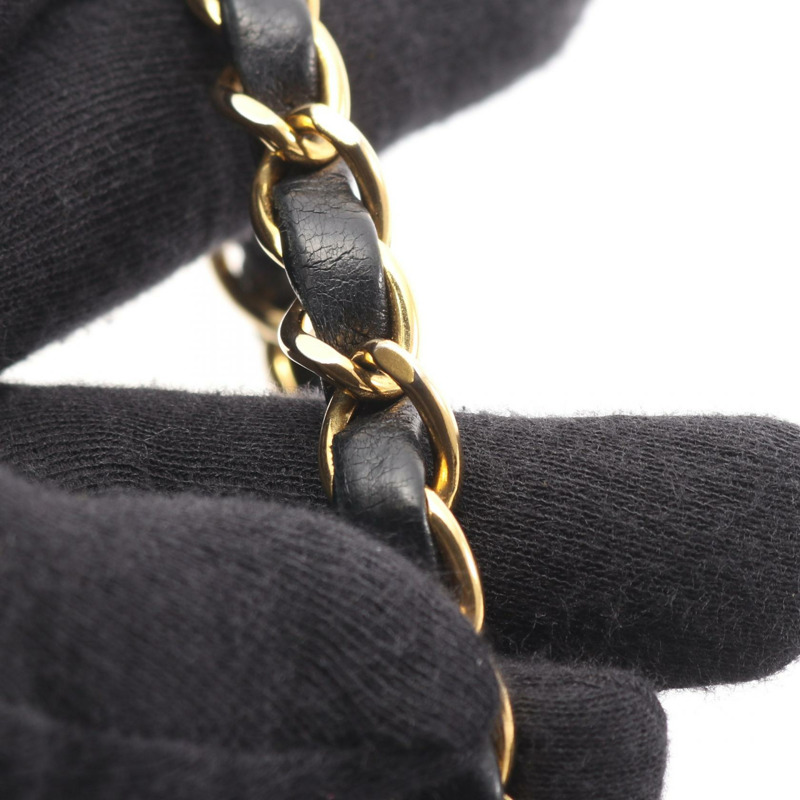 香奈兒 (CHANEL) Matelasse W 翻蓋鏈條單肩包，羊皮材質，黑色，二手，金色五金-10
