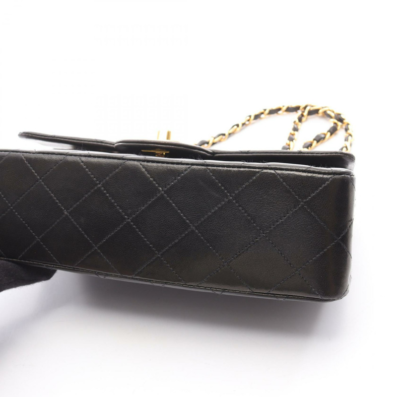 香奈兒 (CHANEL) Matelasse W 翻蓋鏈條單肩背包，羊皮材質，黑色，二手，金色五金-7