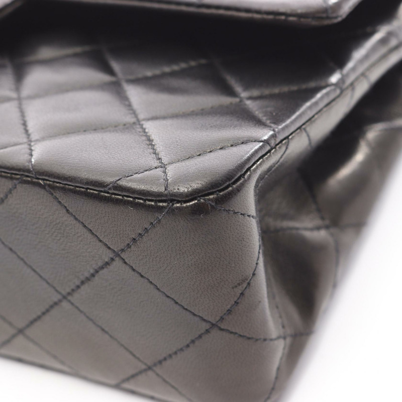 香奈兒 (CHANEL) Matelasse W 翻蓋鏈條單肩背包，羊皮材質，黑色，二手，金色五金-8