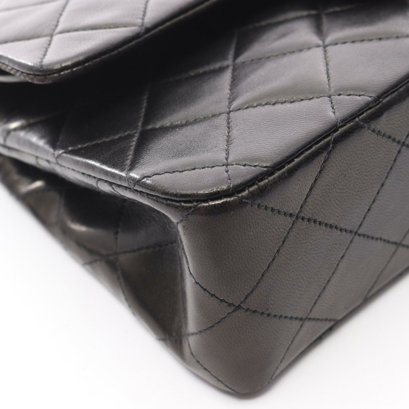 香奈兒 (CHANEL) Matelasse W 翻蓋鏈條單肩背包，羊皮材質，黑色，二手，金色五金-9