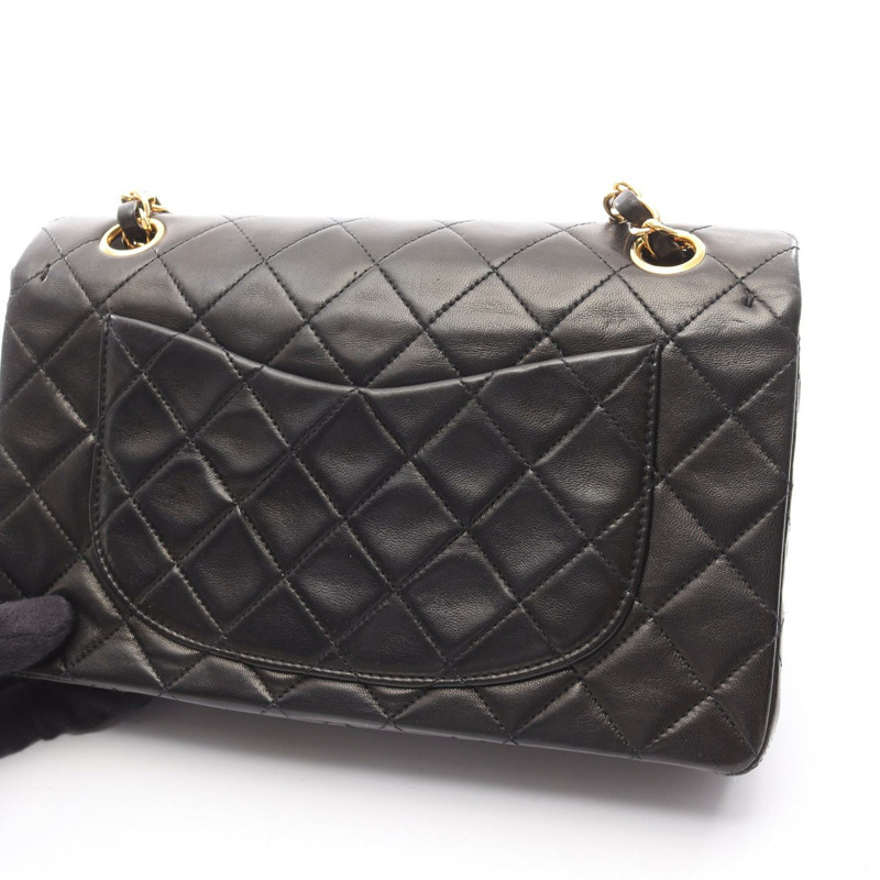 香奈兒 (CHANEL) Matelasse W 翻蓋鏈條單肩背包，羊皮材質，黑色，二手，金色五金-12