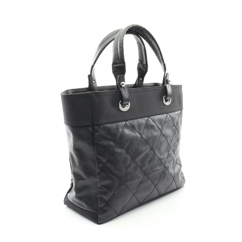 香奈兒 (CHANEL) Paris Biarritz MM 手提包，PVC塗層帆布皮革，黑色，二手，女士 CC-1