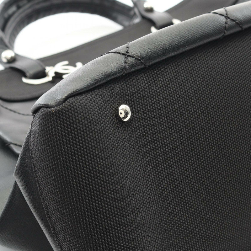 香奈兒 (CHANEL) Paris Biarritz MM 手提包，PVC塗層帆布皮革，黑色，二手，女士 CC-7