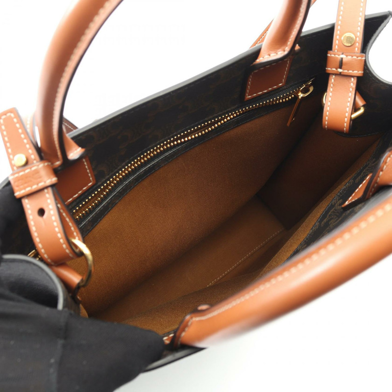 CELINE 小號筆電 Cabas Triomphe 托特斜背包，帆布皮革材質，二手-2