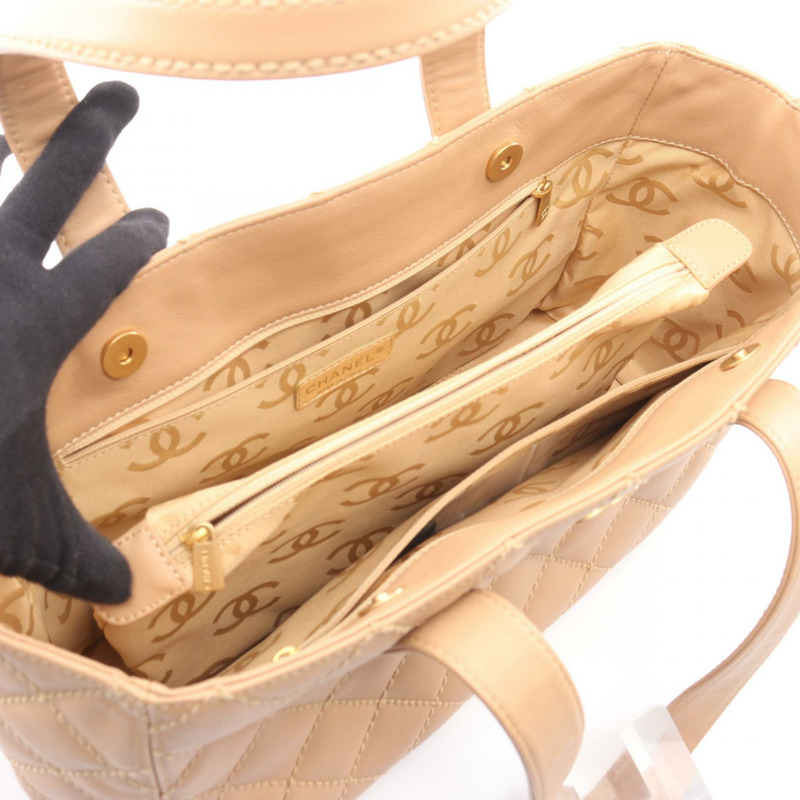 香奈兒 (CHANEL) 野性縫線托特單肩包，米色皮革，二手，女士，金色五金-2