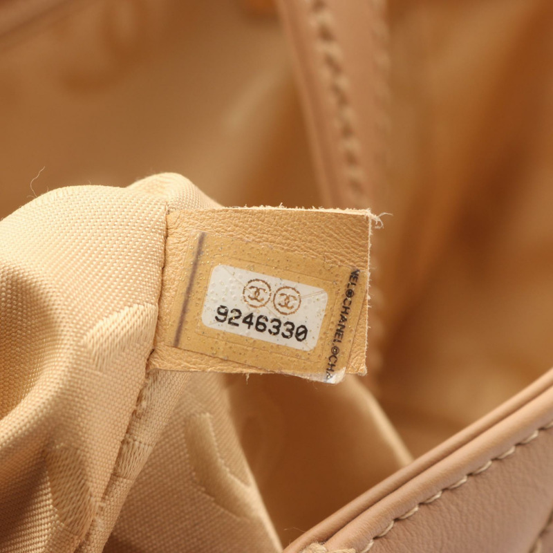 香奈兒 (CHANEL) 野性縫線托特單肩包，米色皮革，二手，女士，金色五金-4